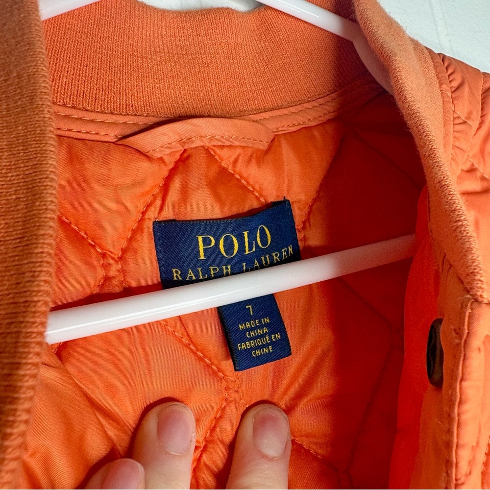 POLO Ralph Lauren Kid’s Size 7 Orange Quilted Lightweight Jacket Spring Logo - Picture 6 of 8